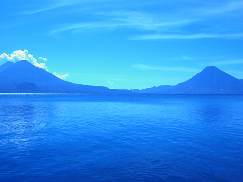 A picture of a blue ocean and blue sky
