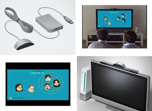A montage of promotional images for the Nintendo Wii Speak peripheral